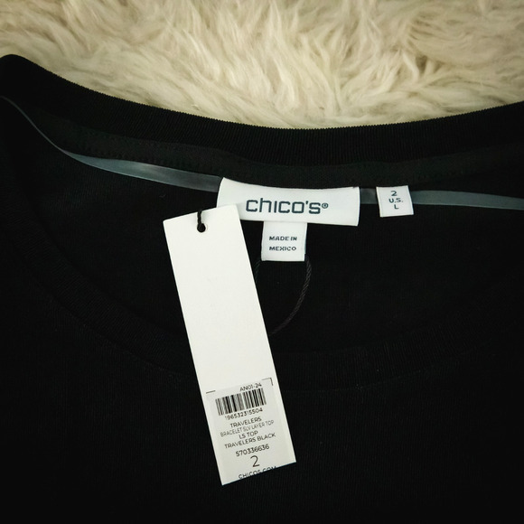 Chico's 2 Size Large L Black Travelers Layer Long Bracelet Sleeve Tunic Top NEW - Picture 3 of 6